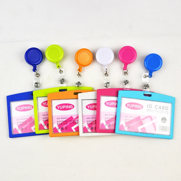 

1pcs Candy Color Retractable ID Badge Reel For Ski Pass ID Bus Card Case Badge Holder Horizontal Style Office School Supplies