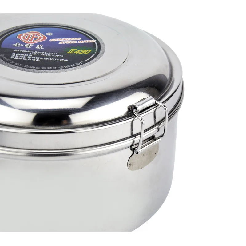 Camping ronda caja de almuerzo de picnic al aire libre de doble-capa portátil de acero inoxidable olla engrosada 1L-1.5L vajilla