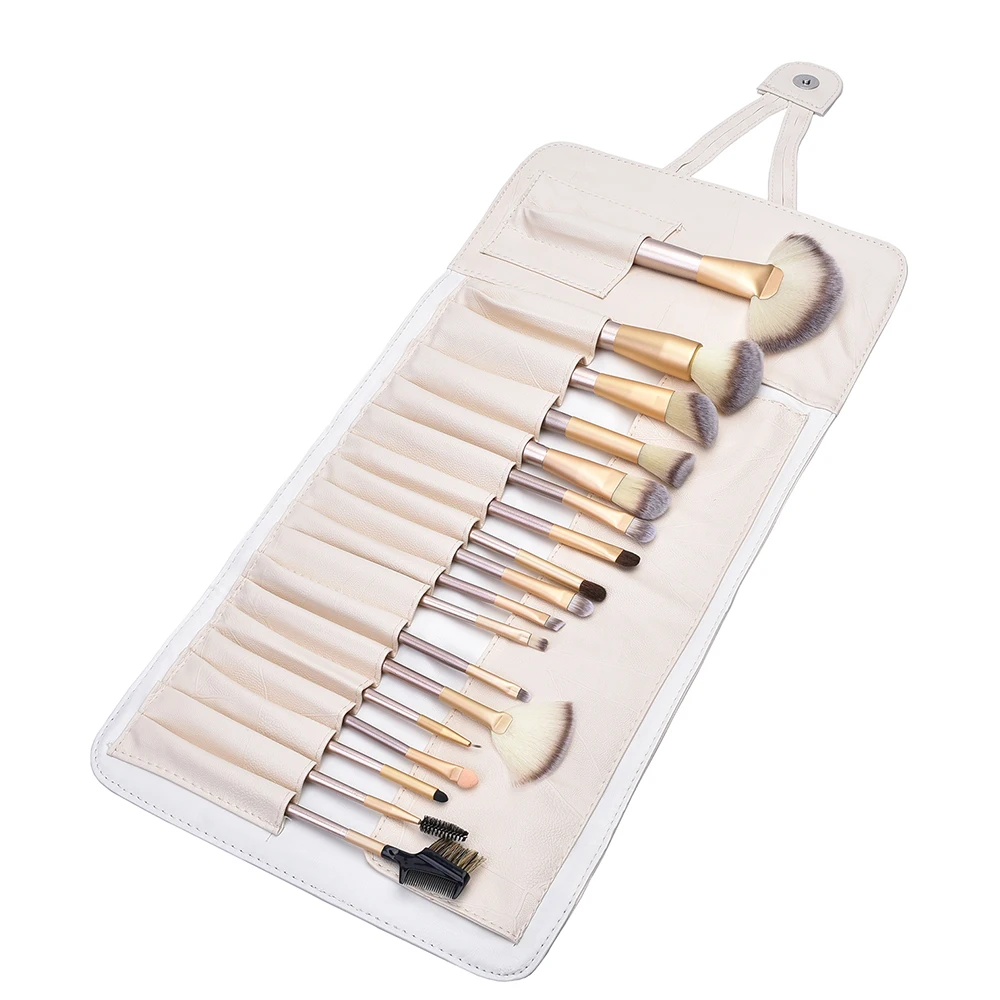 10Sets Professional Soft Champagne 18pcs Makeup Brushes Set Cosmetic Real Make Up Tools eyeshadow blush Set With Leather Bag (13)