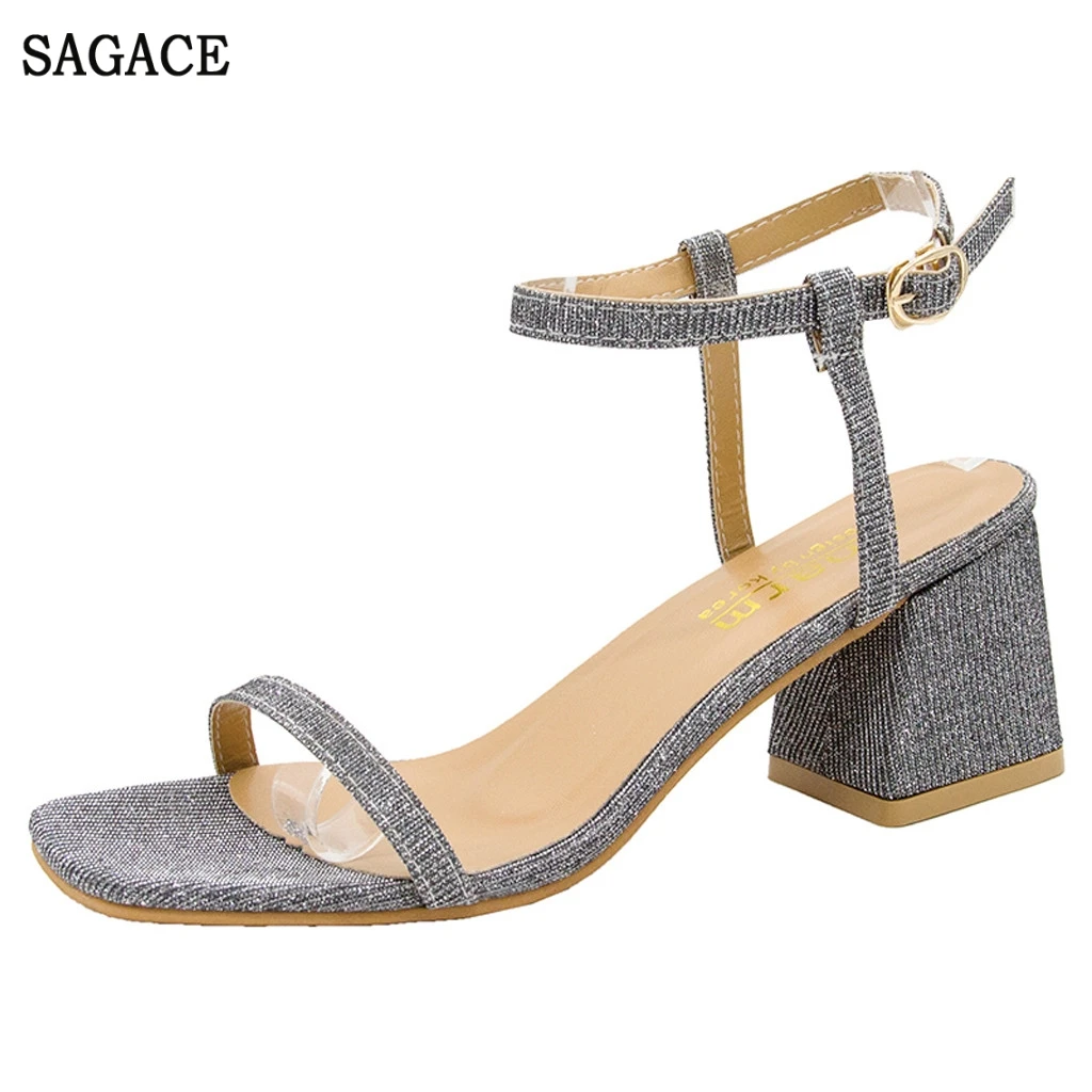 

SAGACE Fashion Ladies Summer Wild Rhinestones Open Toe Thick With Metal Buckle Sandals Sexy High Quality Outsid Ladies Shoes