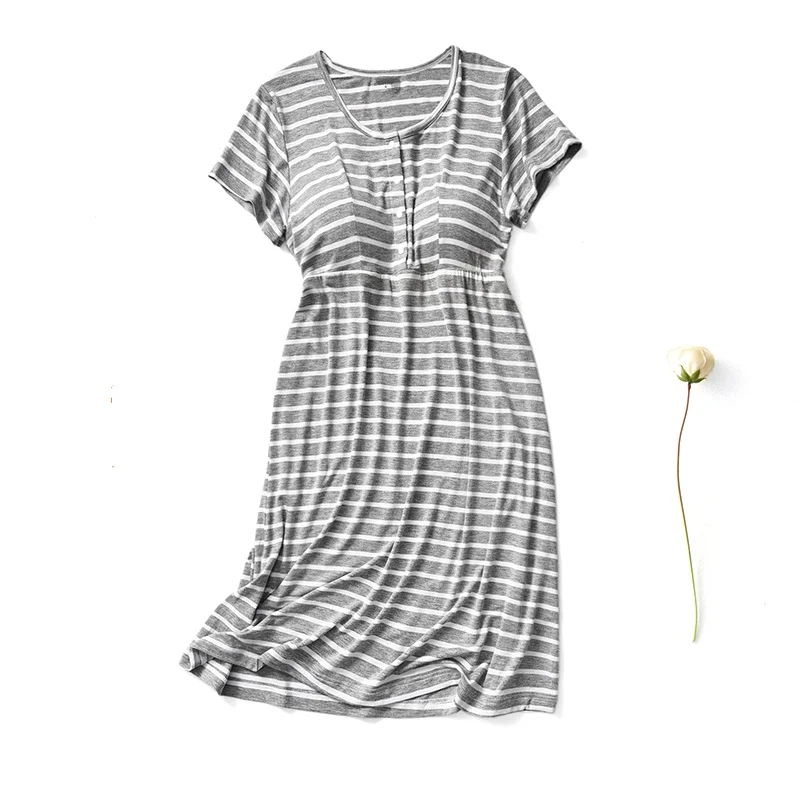 Полосатая модельная ночная рубашка для кормящих, летние платья для беременных женщин, ночная рубашка для кормящих