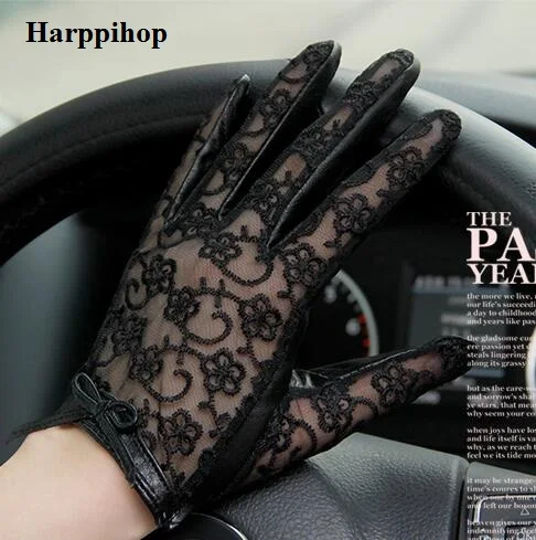 2016 Hot Sale Medival Women Lace Genuine Leather Gloves Unlined Nappa Lambskin Wrist Sunscreen Glove Free Shipping