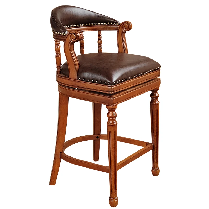 Special American style solid wood high bar chair European style bar stool leather wood swivel high bar stool