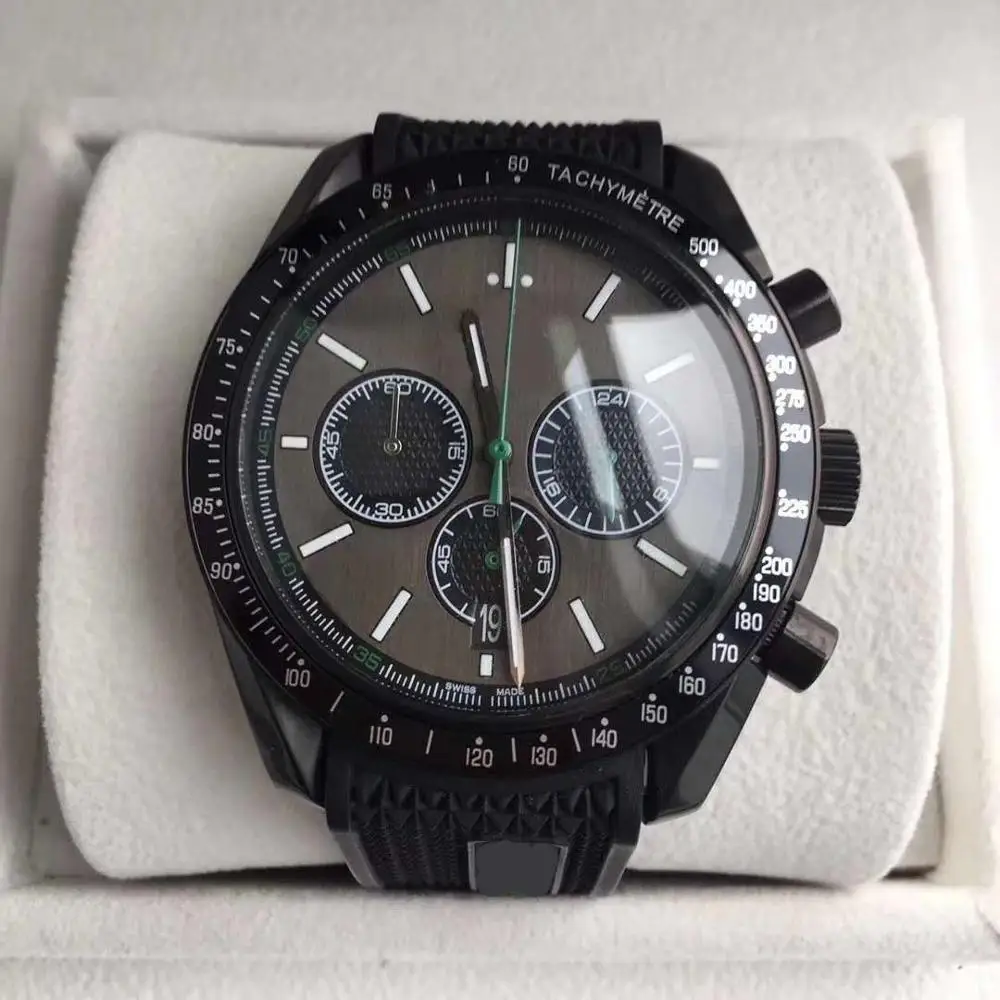 

New high quality luxury men's watch speed series black sapphire dial AAA quartz chronograph rubber strap original buckle master