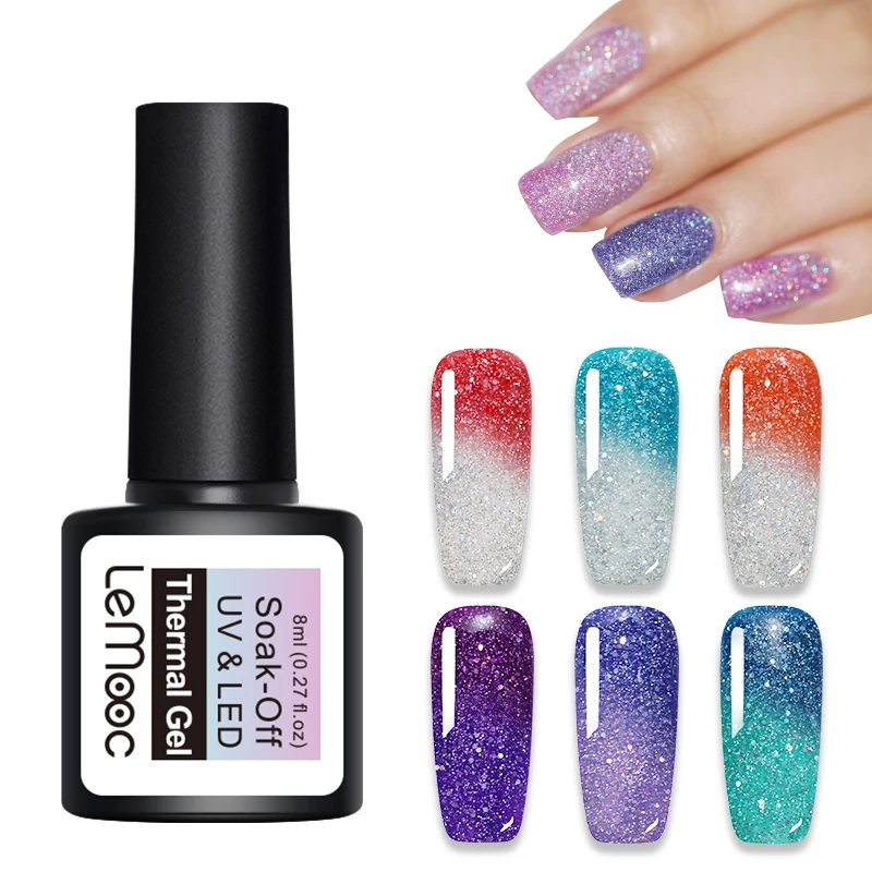 

LEMOOC Nail Gel Polish 8ml Thermal Color Changing Rainbow Series Soak Off UV Gel Varnish Manicure Nail Art Lacquer