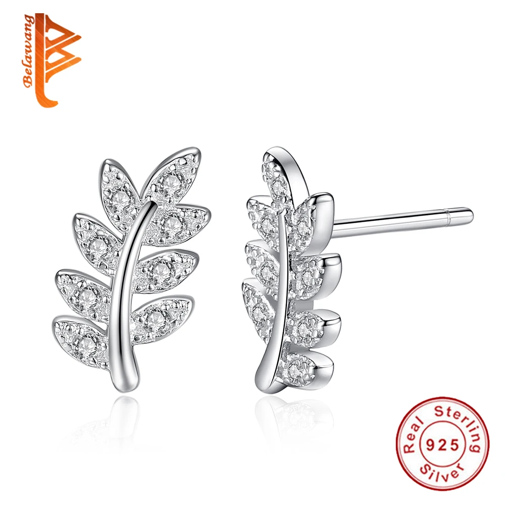

Wholesale Delicate 925 Sterling Silver Leave Shape Tree of Life Stud Earrings with Clear Cubic Zircon For Women brincos Jewelry