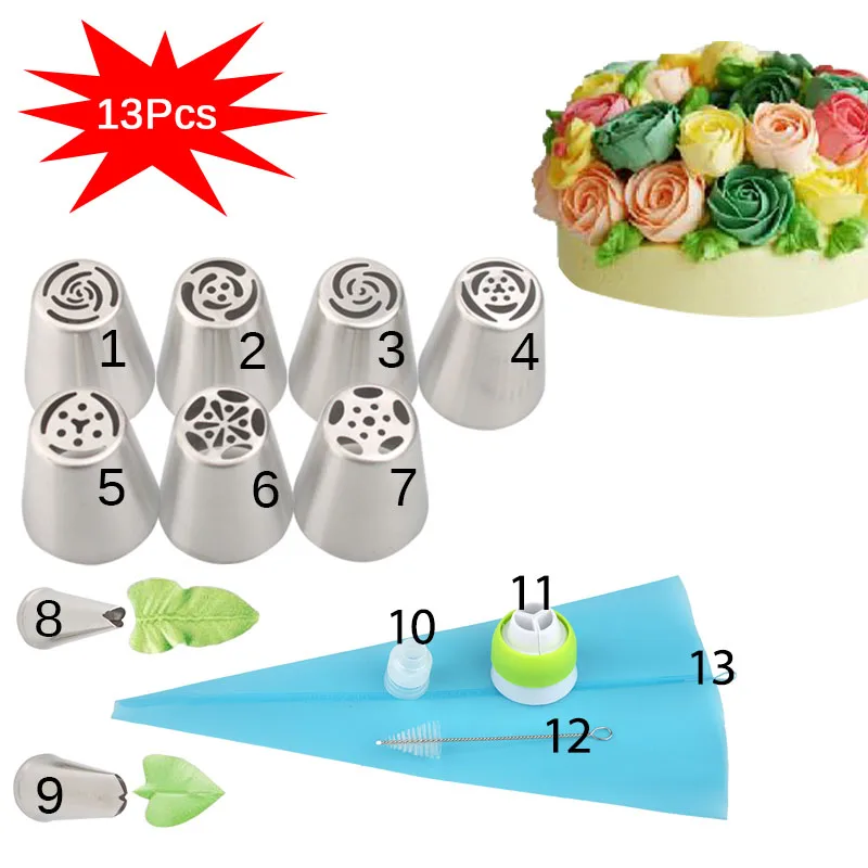 

13PCS/Set Russian Tulip Icing Piping Nozzles Pastry Bag Cake Decorating Tips 3D Printer Nozzles For Cream Baking Tools