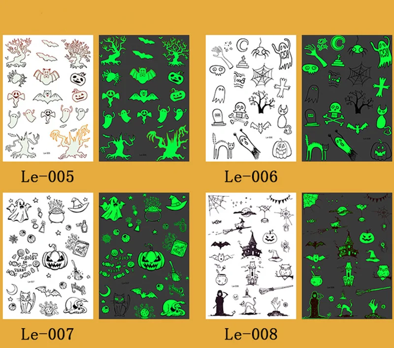 Горячая Хэллоуин светящаяся Татуировка призрак Тати для детей поддельные татуировки ведьмы Светящиеся в темноте водонепроницаемые временные татуировки наклейки