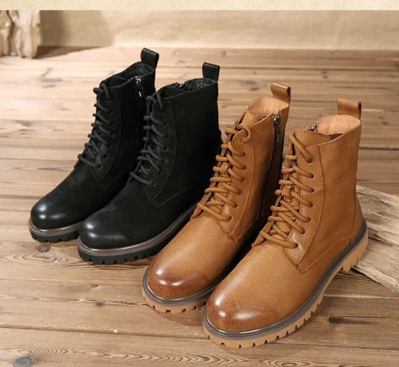 Mujer Botas Cremallera Otoño Negro Martin Nueva Tubo Lateral Cuero Y Retro brown 18 Recreativas Roce PZwfEgqq