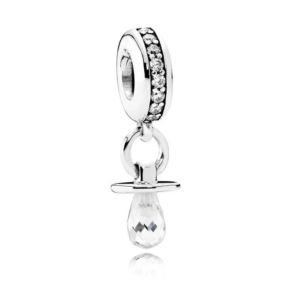 

Pacifier Dangle Charm fit Pandora Bracelet Bangle Girl Gift Clear CZ Bead Authentic S925 Sterling Silver DIY Jewelry