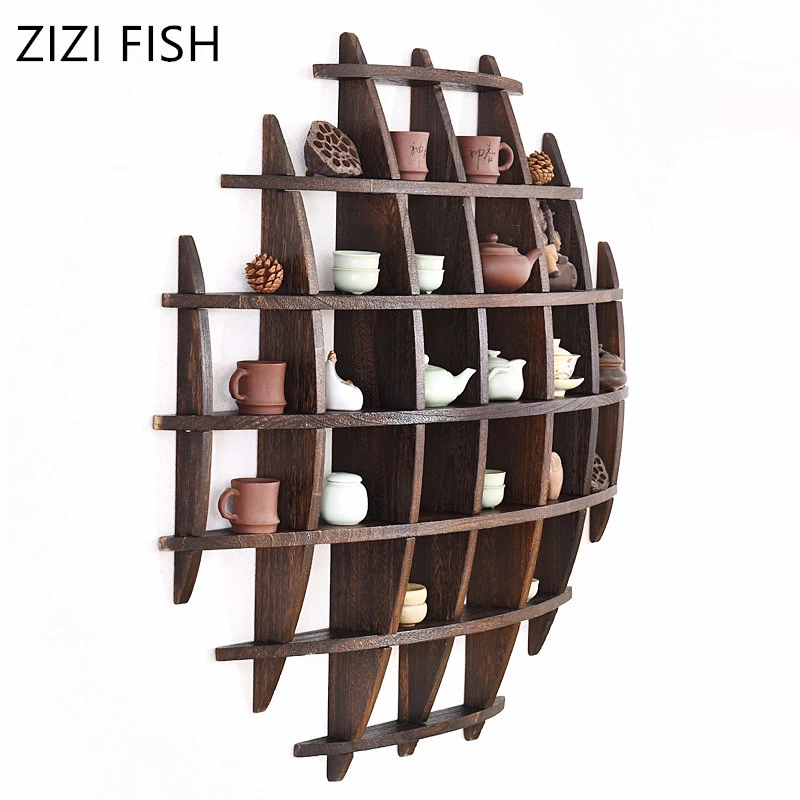 Wooden Crafts Display Holder Shelves Teapot Tea Set Wood Carving Display Stand Decoration Home