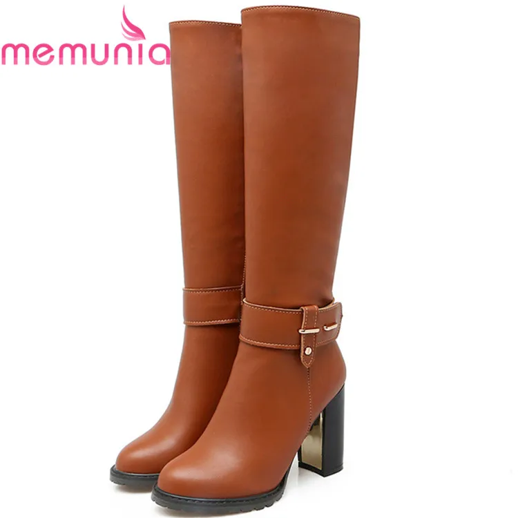 

MEMUNIA PU soft leather knee high boots in autumn winter high heels shoes woman fashion boots female large size 34-43