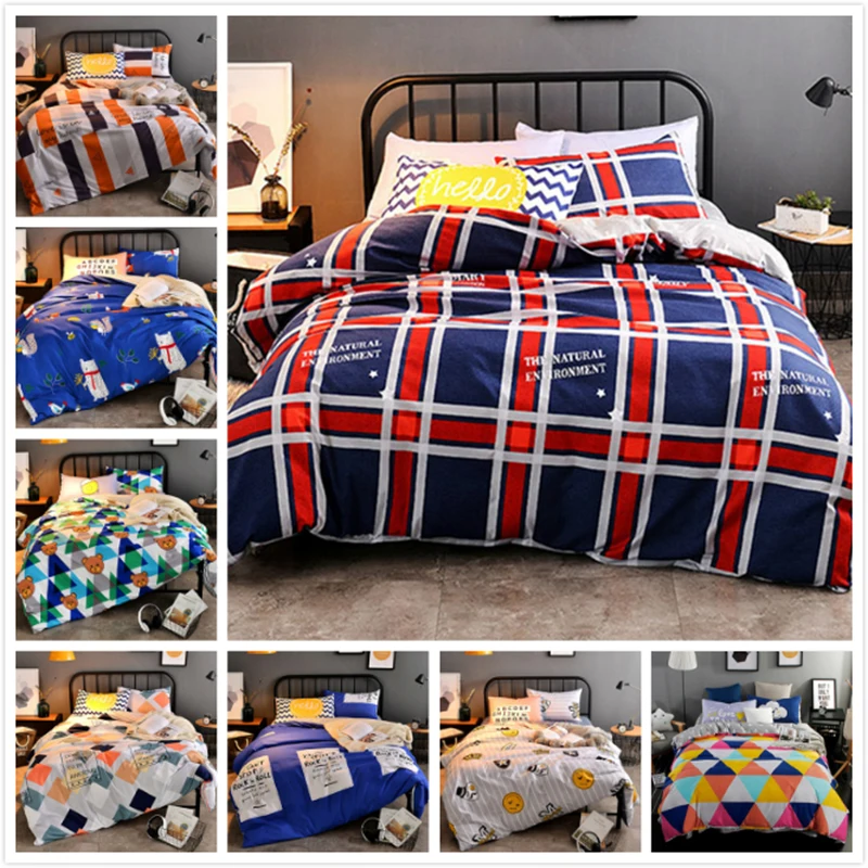 Red Blue Plaid Duvet Cover 4pcs Bedding Set Adult Couple Big Size