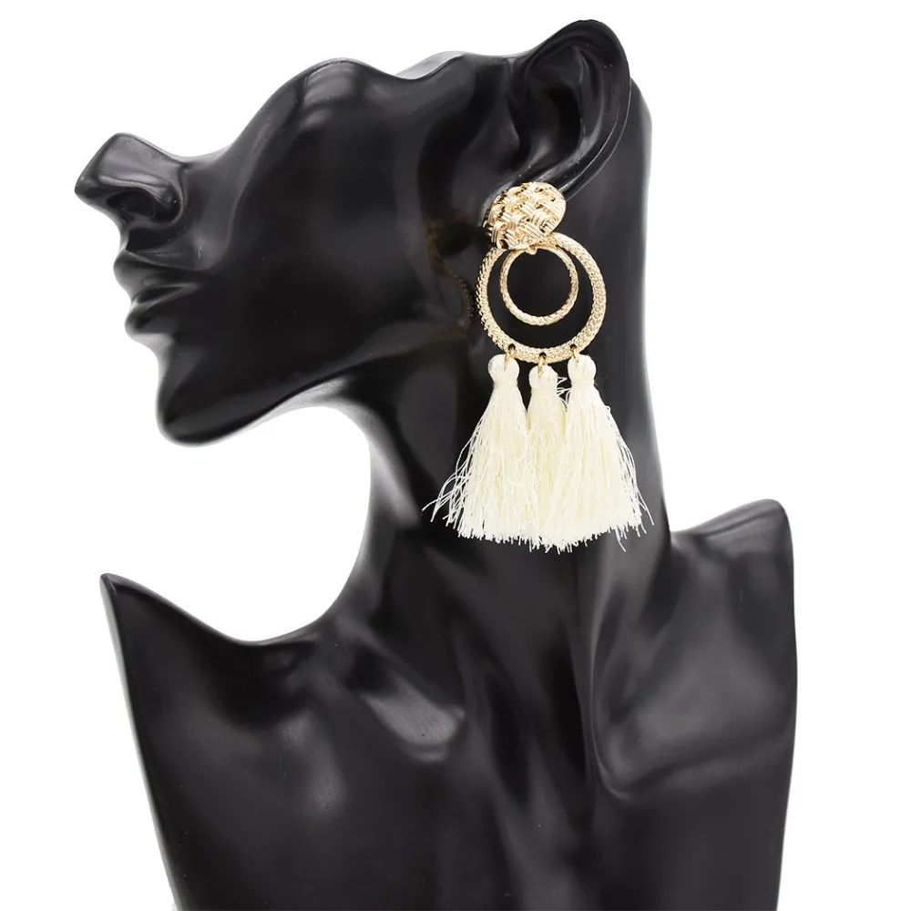 6 Colors Bohemian Trendy Gold Metal Earrings Round Circle Long Fringe