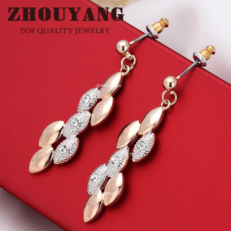 ZHOUYANG Top Quality Lady Style Rose Gold Color Stud Earrings Jewelry Austrian Crystal Wholesale ZYE334