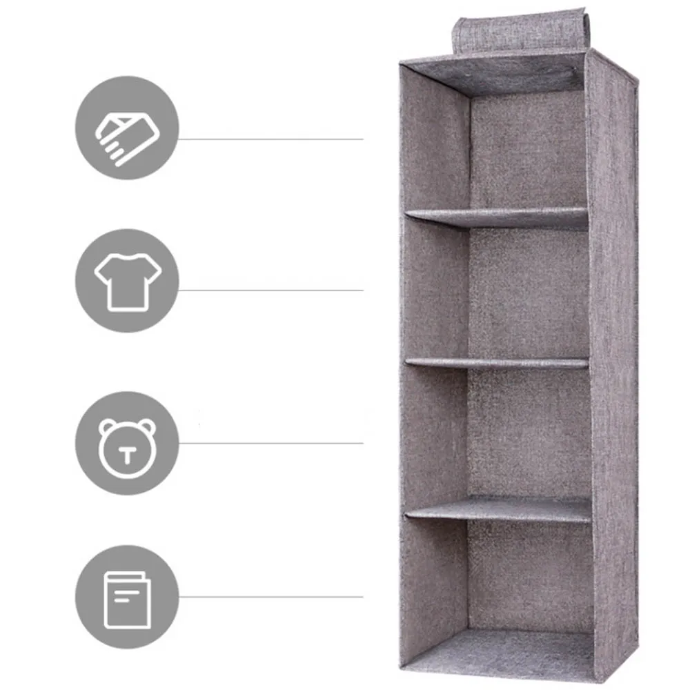 

3/4 Layers Cotton Linen Wardrobe Hanging Bag Foldable Drawer Type Shoes Clothes Underwear Bra Garment Storage Hanger Organizer