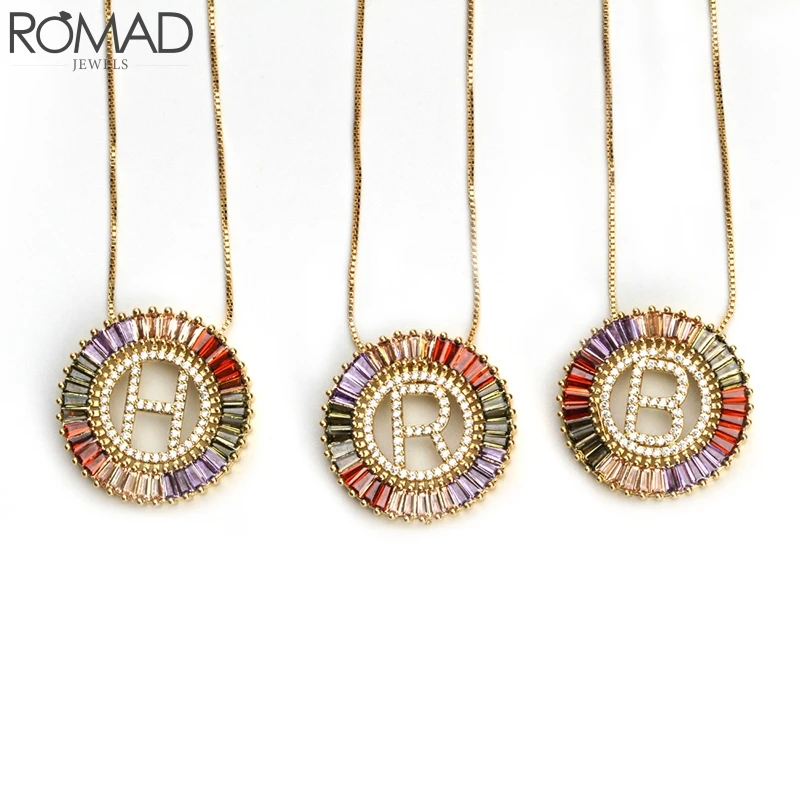 

ROMAD Rainbow Cubic Zirconia English Letter Pendant Necklaces Women Men Punk Initials Letter Choker Necklace Party Jewelry R3