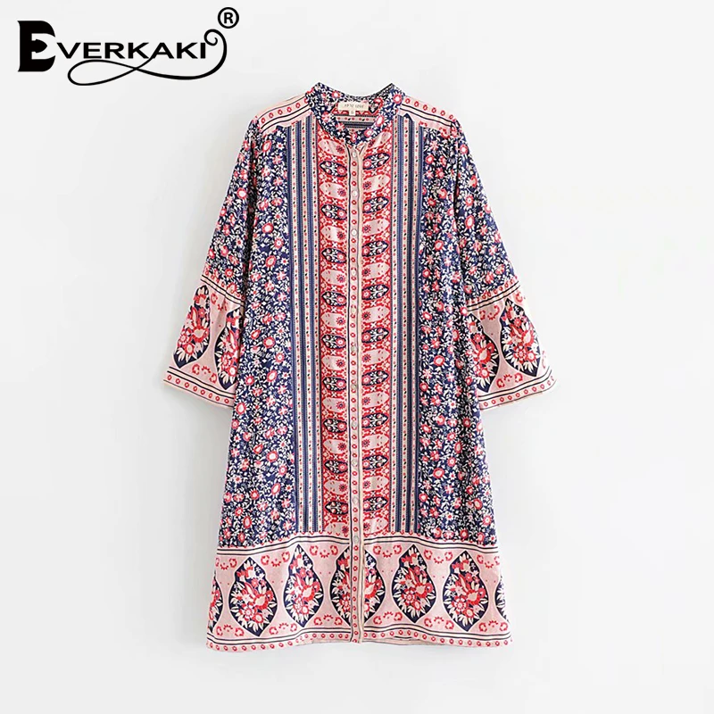 Everkaki Boho длинное платье с цветочным принтом для женщин Цыганское Платье круглым