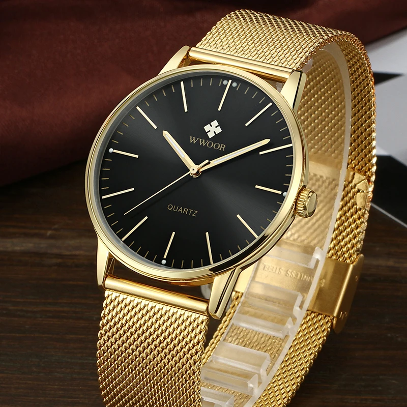 WWOOR Top Brand Luxury Men's Quartz Waterproof Gold Watches Men Ultra