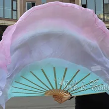 1 шт. правая рука пастель(бирюзовый-фиолетово-розовый) 40 см бамбук+ 60 см шелк китайский танец Шелковый веер(flutter), настоящий струящийся шелк