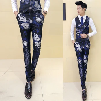 

Fashion Boutique Print High-end Men Casual Suit Pants / Mens Quality and Comfortable Wedding Dress Stage Costume Pants Trousers