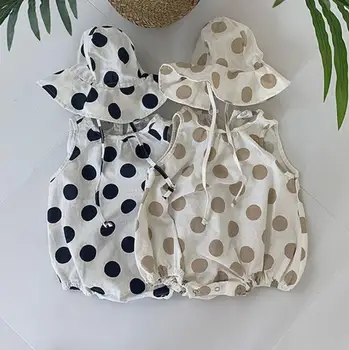

2019 Babys Girls With Hat Dot Romper Cotton Autumnr Baby Jumpsuit 0-2T