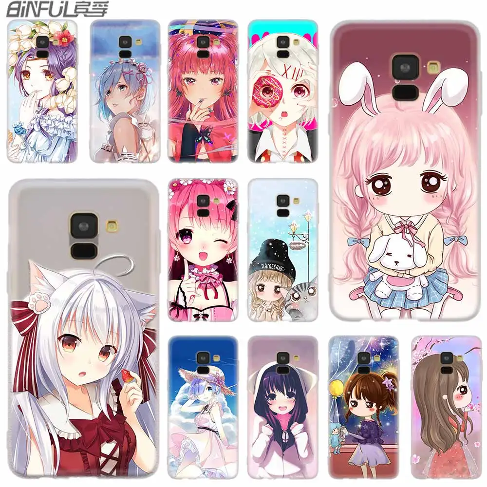 Силиконовый чехол для Samsung Galaxy A6 A8 A9 A7 A5 A3 Plus 2018 2017 2016 2015 A71 Star Cartoon Anime Kawaii girl|Бамперы|