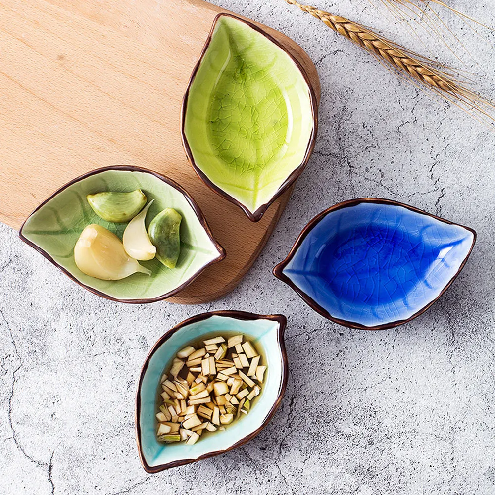 

Creative Leaf-shape Ceramic Dish Tableware Porcelain Plates Snack Vinegar Seasoning Sauce Dishes Kitchen Dinnerware