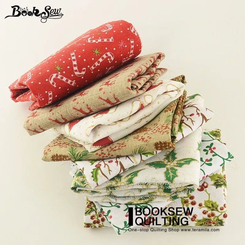 Booksew Linen Fabric Fat Quarter For Decoration Table Cloth Christmas Theme Patchwork 8PCS/lot 45cmx50cm Precut Bundle Curtain|linen fabric|fabric