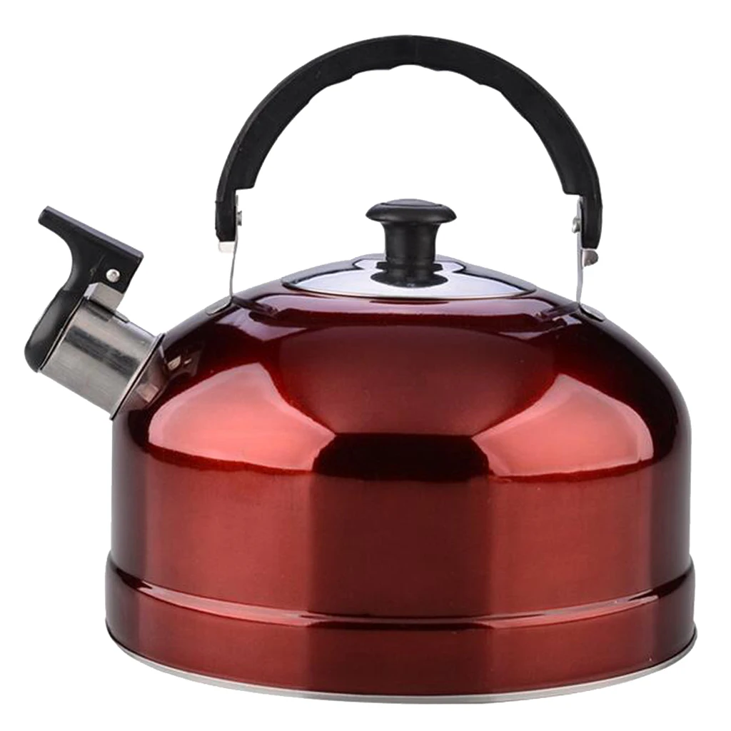 Outdoor Camping Stainless Steel Whistling Kettle Kitchen Tea Pot Red 4L