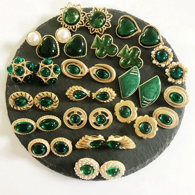 

Free Shipping Green Colors Earring Styles, Geometric Alloy Enamel Resin Clip Earring