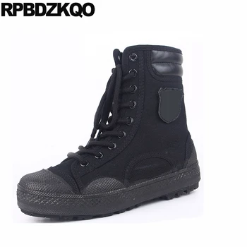 

plus size army platform cheap combat lace up high sole black 2018 military canvas shoes boots ankle big thick soled autumn men
