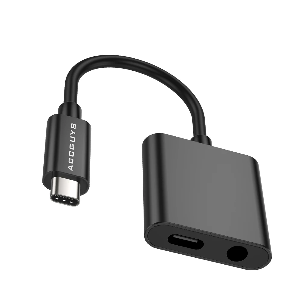 ACCGUYS Тип C до 3,5 мм кабель для наушников адаптер PD Быстрая зарядка AUX аудио разъем конвертер для Xiaomi 6 Google huawei mate 10 Pro - Цвет: Black