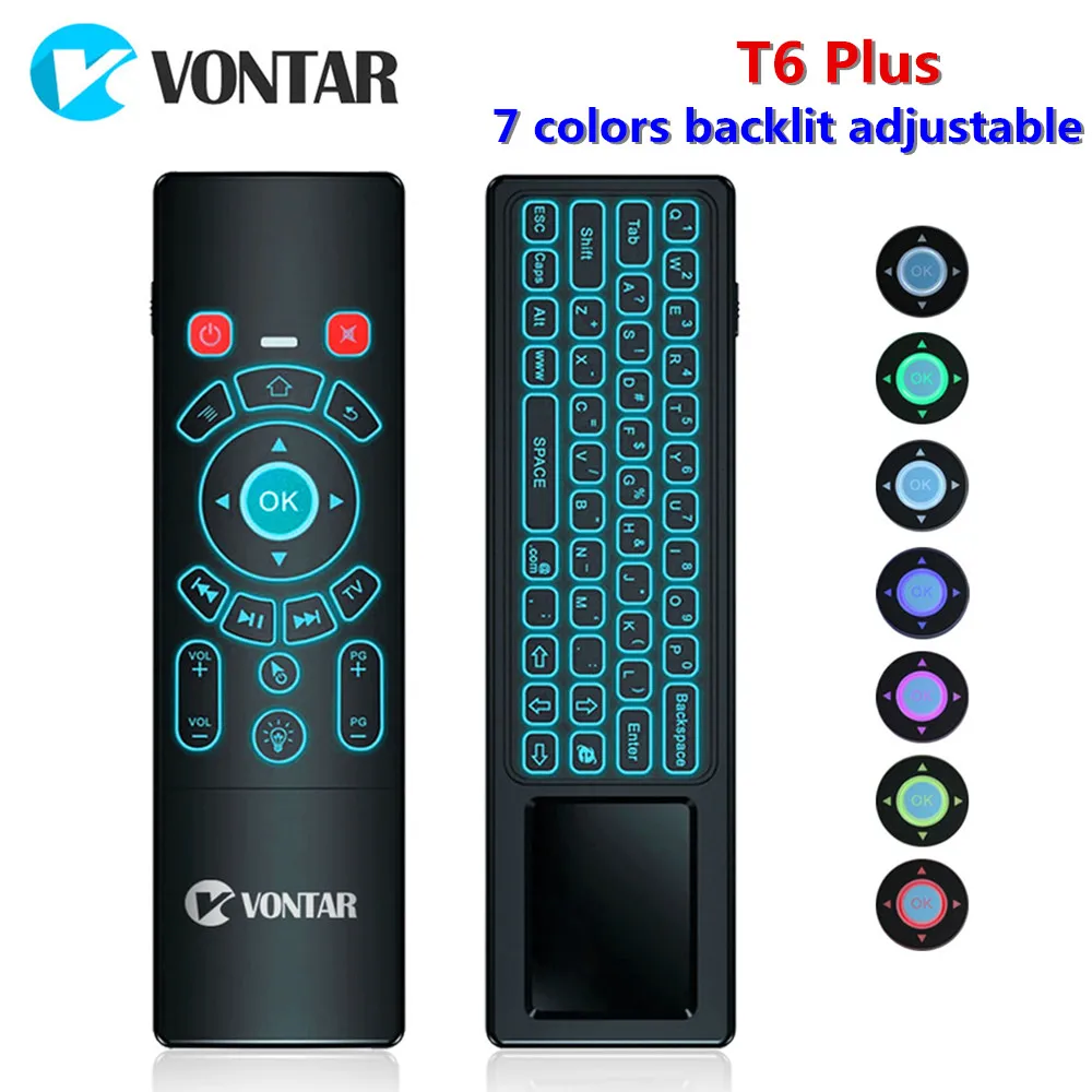 VONTAR T8 T6 Plus 2,4 ГГц воздушная мышь с подсветкой Беспроводная Мини Клавиатура Тачпад пульт дистанционного управления для Android Smart tv Box H96 max KM3