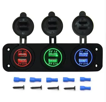 

DIY 6-port USB Charger Dual 5V/3.1A Power Outlet Adapter Socket Panel for Car Boat Marine Motorcycle RV ATV(Red+Green+Blue LED)
