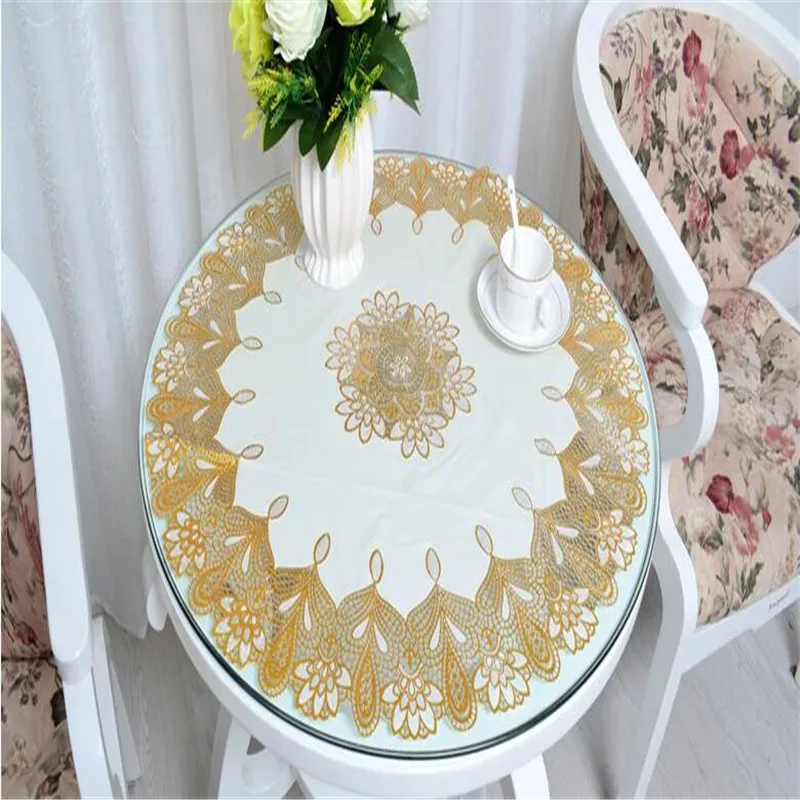 

Free Shipping diameter 70 cm round table Golden colour Cheap PVC tablecloth water oil proof