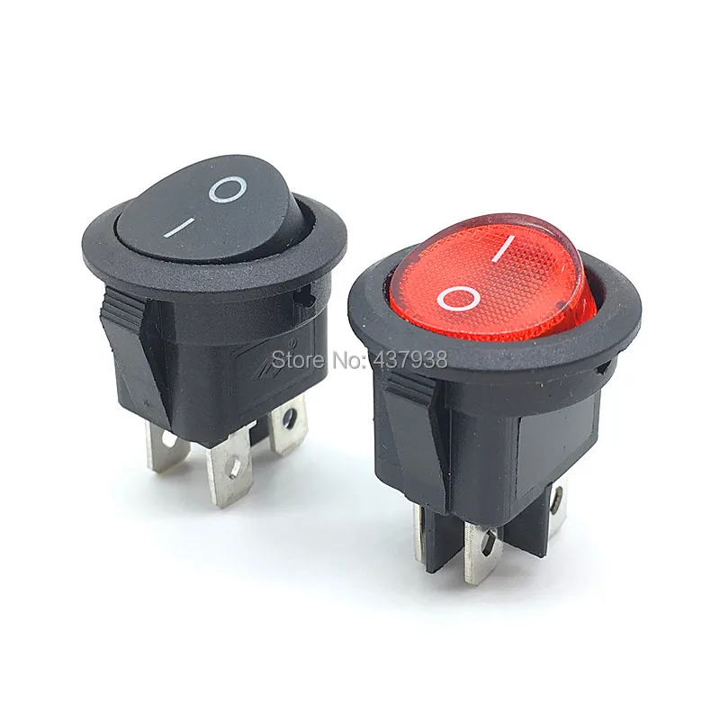 Rocker Switch 23mm de diámetro luz roja en OFF SPST 3 Pines 6A//250V 10A//125V