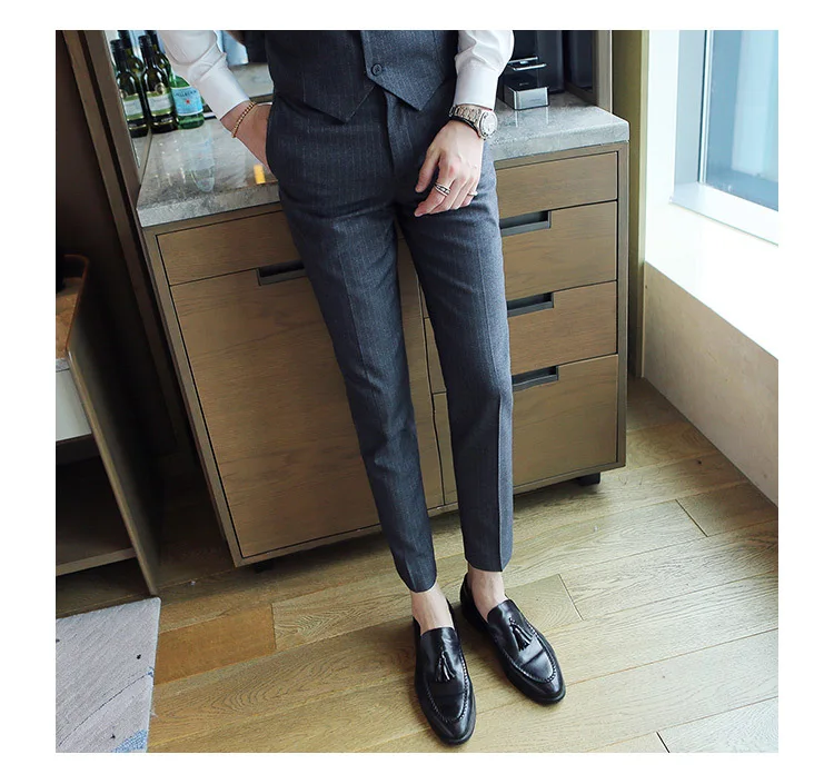 2019 осенние классические Формальные полосатые мужские брюки для отдыха в деловом стиле в западном стиле, Саморазвитие, облегающий костюм