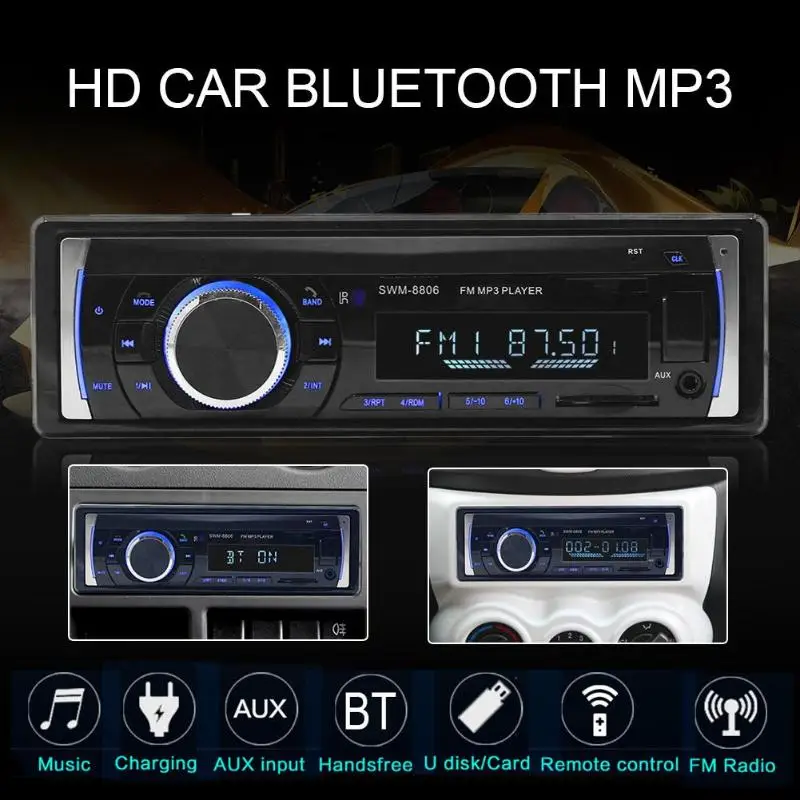 ЖК-экран Bluetooth громкой связи автомобильный стерео в тире MP3 аудио плеер fm-радио U диск автомобильный музыкальный стерео MP3-плеер