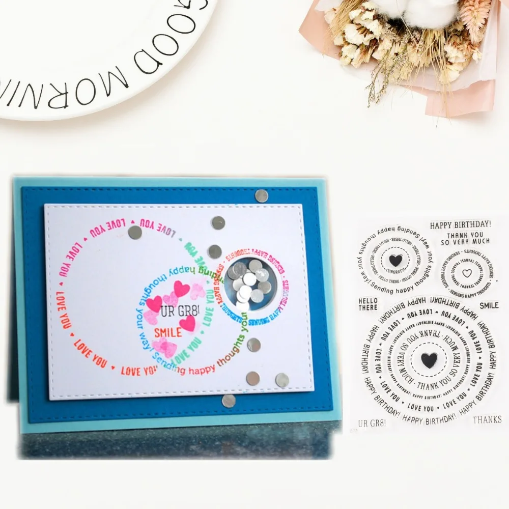 

Circle In Circle Words Heart Gr8 Transparent Clear Silicone Stamp for Seal DIY Scrapbooking Photo Album Decorative Clear Stamp