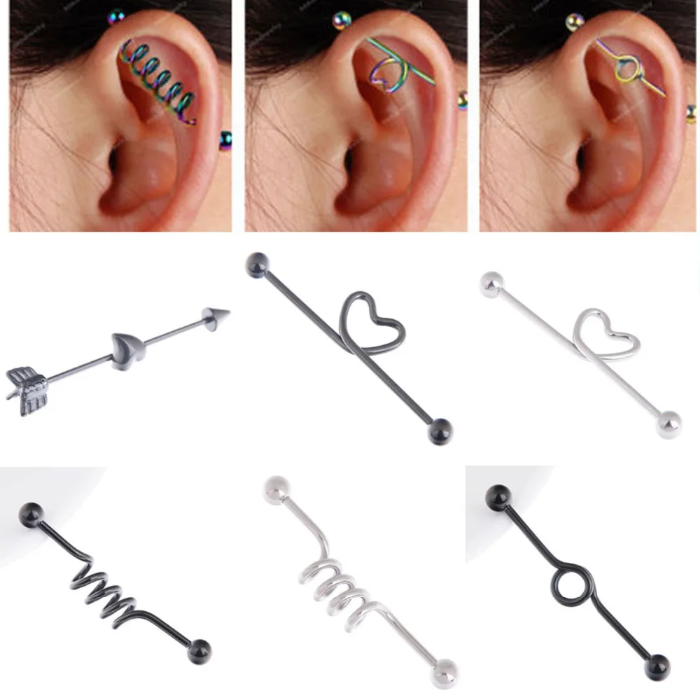 Fashion Jewelry Black Silver Stainless Steel Industrial Cartilage Long