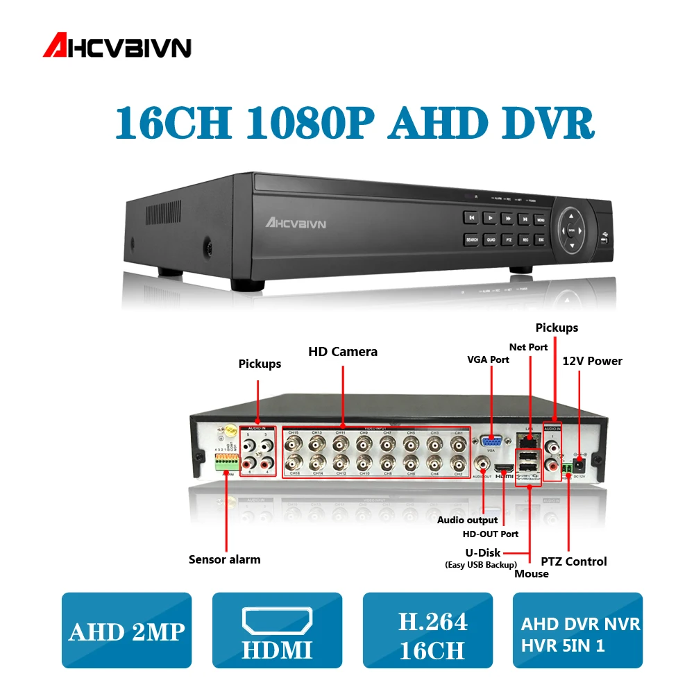Cctv dvr 16ch digital video recorder ahd 16 channel h 264 hybrid home