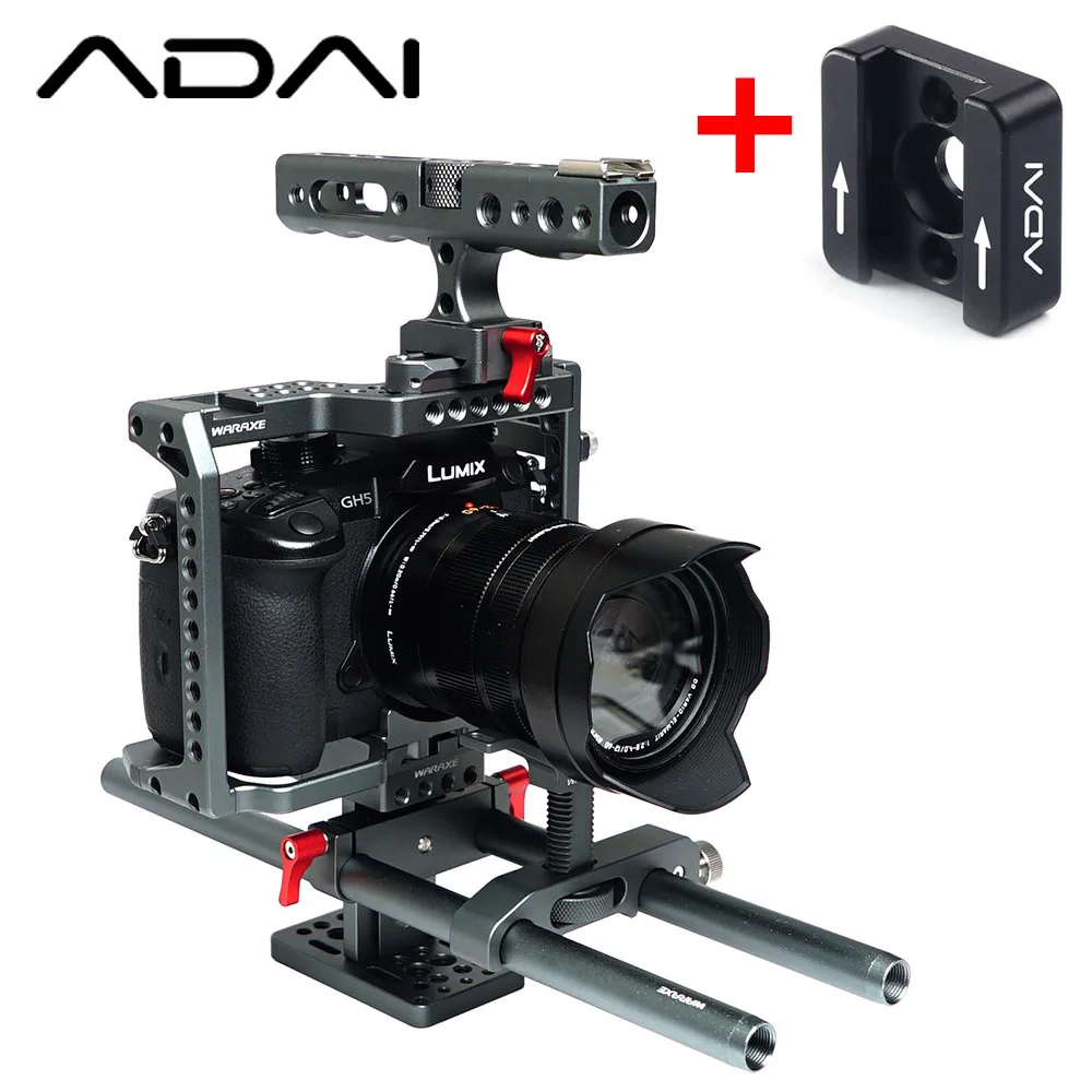 

WARAXE Panasonic LUMIX GH4 GH5 Mirrorless Camera Lightweight rig Cage supports 15mm rod release baseplate Top Handle Stabilizers