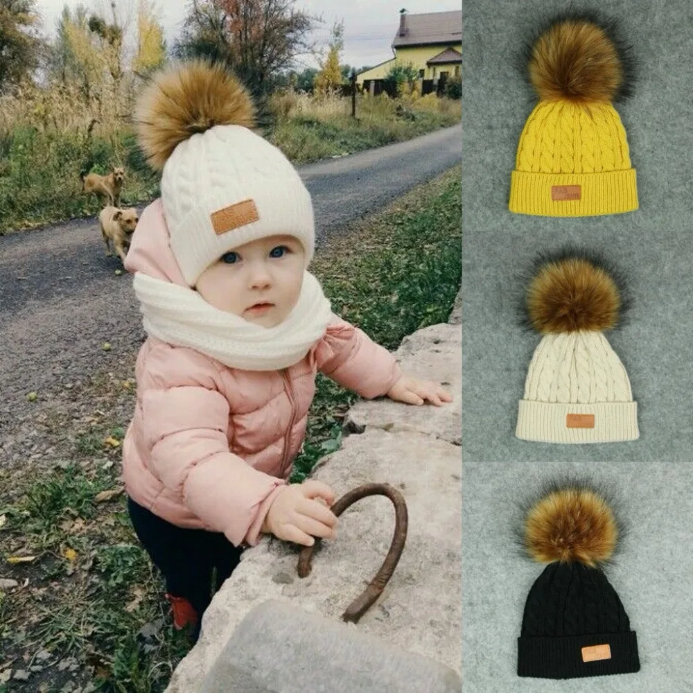 Skullies beanies для детей меховая шапка зимние шапки мальчиков и девочек с помпоном