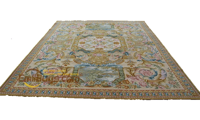 

Fine Wool Needlepoint Oriental Area Rug Handmade Embroidery Wool Rug Carpet Antique Home Decore