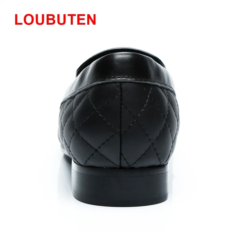 LOUBUTEN Luxury Black Leather Loafers Fashion Round Toe Slip-on Man Shoes Noble Plaid Tassel Men Dress Shoes Casual Flats