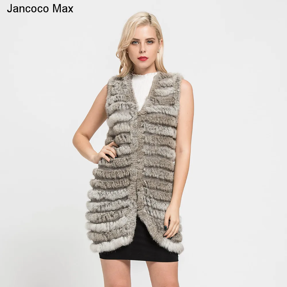 Jancoco Max + 2019 Новый женский вязаный длинный жилет из кроличьего меха модный стиль