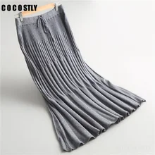 Шерстяная трикотажная плиссированная юбка средней длины плиссированная юбка 2 цвета трикотажная черная серая Женская юбка стрейч талия бедра