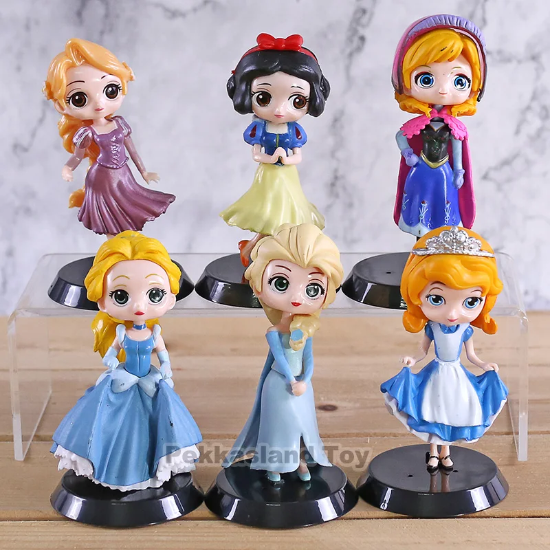 

Q Posket Princess Elsa Anna Snow White Aurora Rapunzel Cinderella PVC Action Figures Toys Qposket Dolls Gift for Girls 6pcs/set