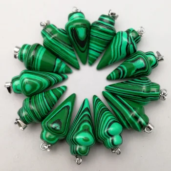 

Fashion synthetic Malachite stone Pendants charms circular Cone pendulum for jewelry making 12pcs wholesale free shipping